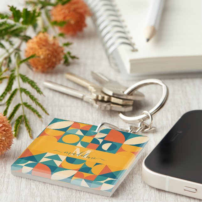 Personalized Retro Geometric Colourful  Keychain (Front Right)