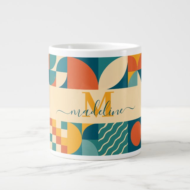 Personalized Retro Geometric Colourful  Large Coffee Mug (Front)