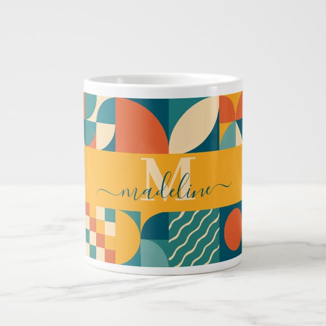 Personalized Retro Geometric Colourful  Large Coffee Mug (Front)
