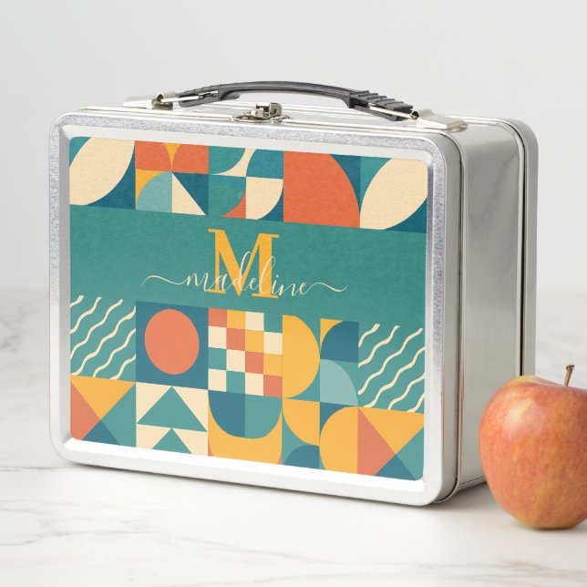 Personalized Retro Geometric Colourful  Metal Lunch Box (In Situ)