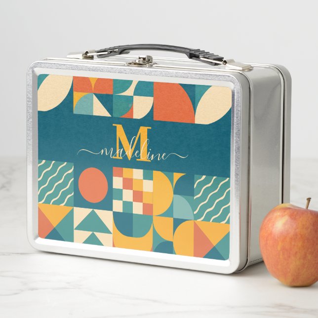 Personalized Retro Geometric Colourful  Metal Lunch Box (In Situ)