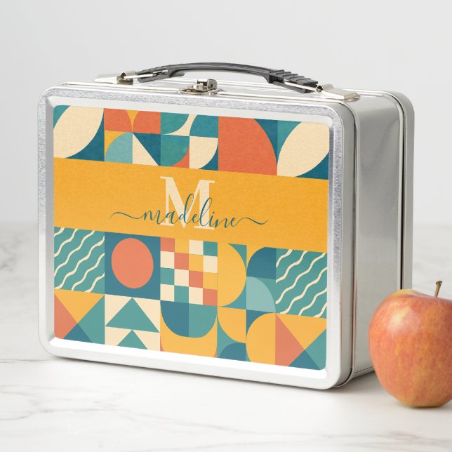 Personalized Retro Geometric Colourful  Metal Lunch Box (In Situ)