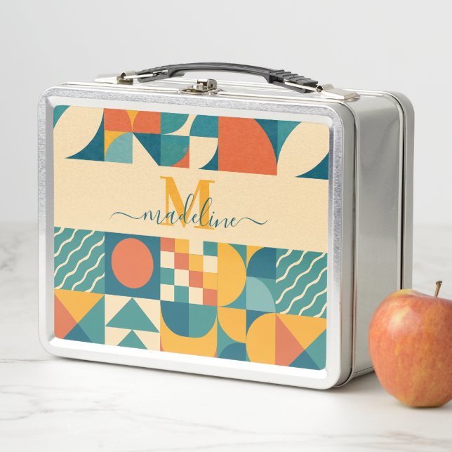 Personalized Retro Geometric Colourful  Metal Lunch Box (In Situ)