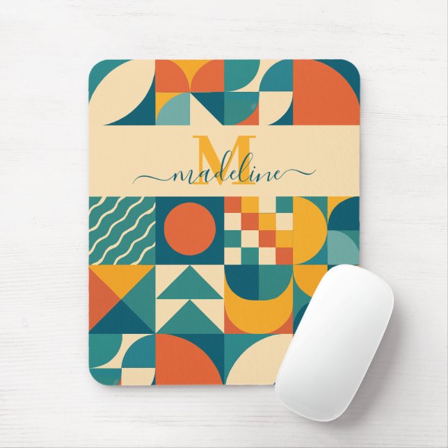 Personalized Retro Geometric Colourful  Mouse Pad (With Mouse)