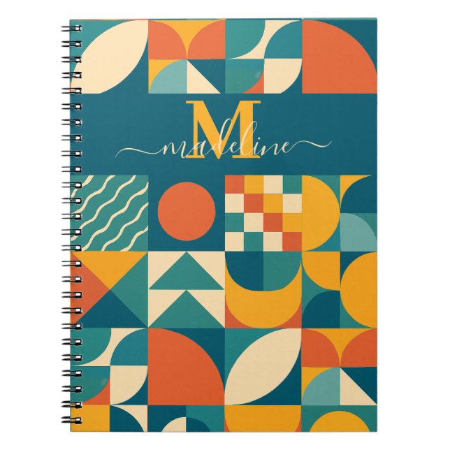 Personalized Retro Geometric Colourful  Notebook (Front)