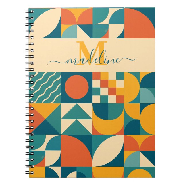 Personalized Retro Geometric Colourful  Notebook (Front)