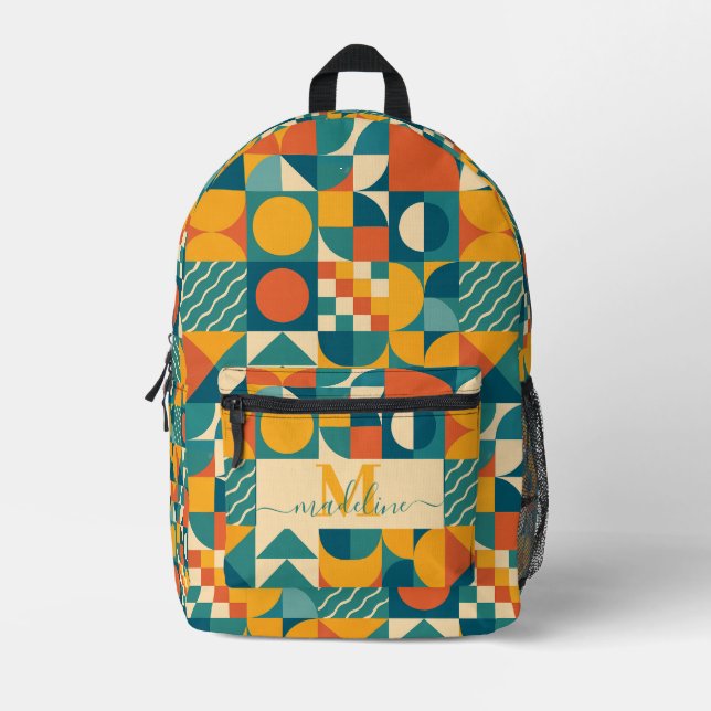 Personalized Retro Geometric Colourful  Printed Backpack (Front)