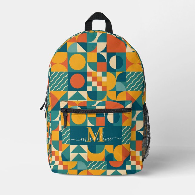 Personalized Retro Geometric Colourful  Printed Backpack (Front)