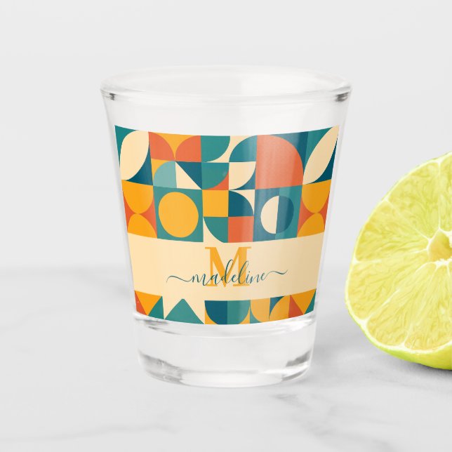 Personalized Retro Geometric Colourful  Shot Glass (Front)