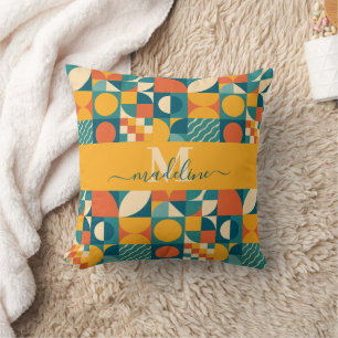 Personalized Retro Geometric Colourful  Throw Pillow
