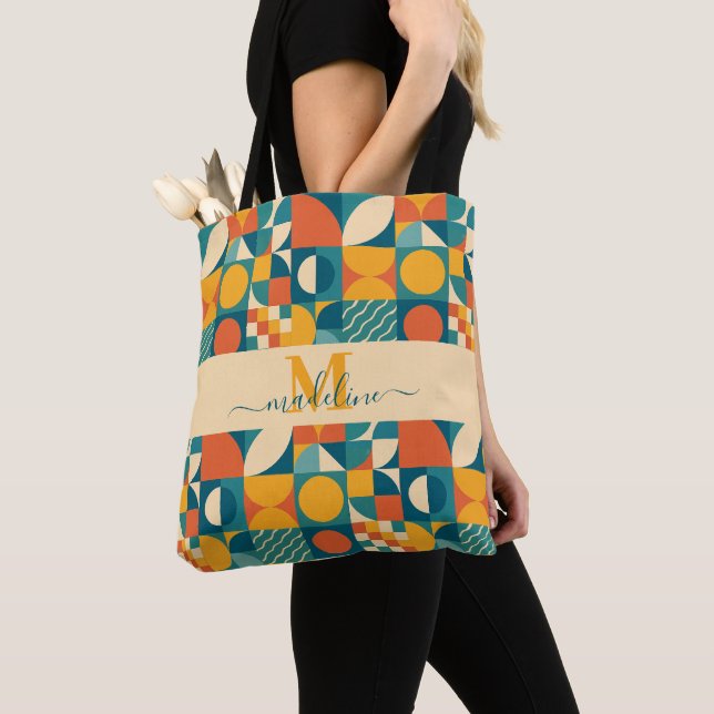 Personalized Retro Geometric Colourful  Tote Bag (Close Up)