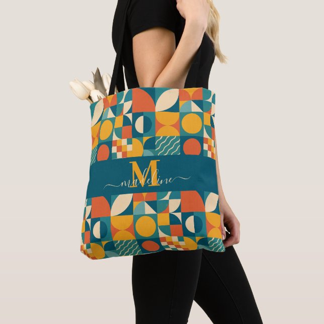 Personalized Retro Geometric Colourful  Tote Bag (Close Up)