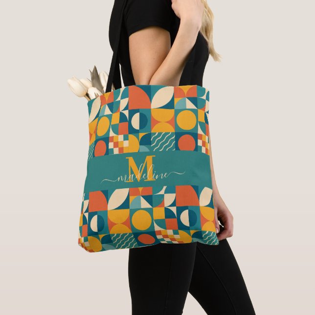 Personalized Retro Geometric Colourful  Tote Bag (Close Up)