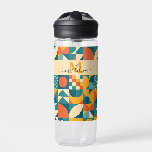 Personalized Retro Geometric Colourful  Water Bottle (Front)