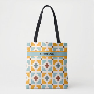 Personalized Retro Geometric Tile Pattern Tote Bag