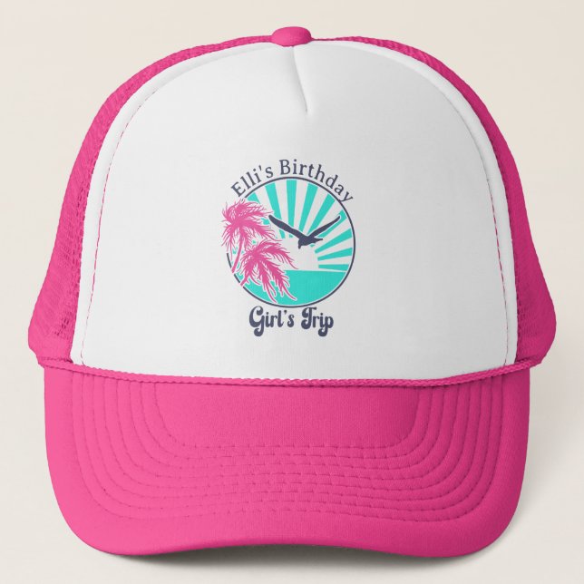 Personalized Retro Girl's Trip Tropical  Trucker Hat (Front)
