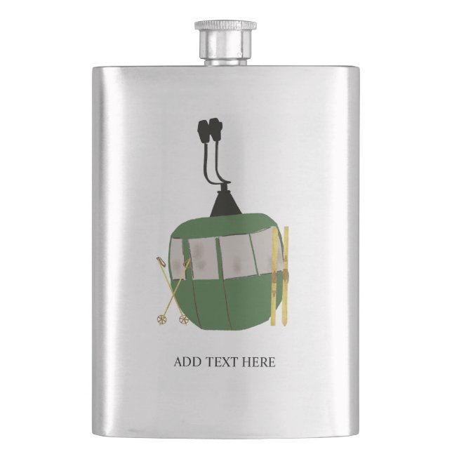 Personalized Retro Green Ski Lift Skiing Mountain  Hip Flask (Front)