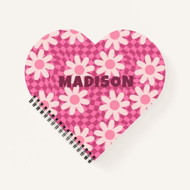 Personalized Retro Groovy Pink Daisy Flower Hippie Notebook (Front)