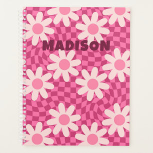 Personalized Retro Groovy Pink Daisy Flower Hippie Planner
