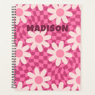 Personalized Retro Groovy Pink Daisy Flower Hippie Planner
