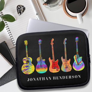 Personalized Retro Guitars on Black Laptop Sleeve