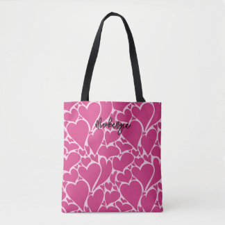 Personalized Retro Hearts Coquette Pattern Pink Tote Bag