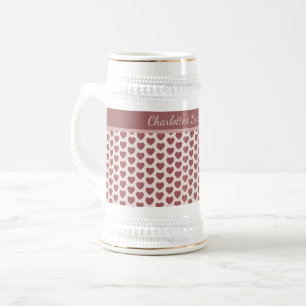 Personalized Retro Hearts Pink Burgundy Beer Stein