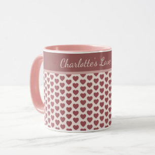 Personalized Retro Hearts Pink Burgundy Mug