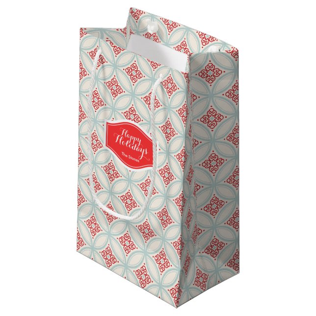 Personalized retro holiday Moroccan circle pattern Small Gift Bag (Front Angled)