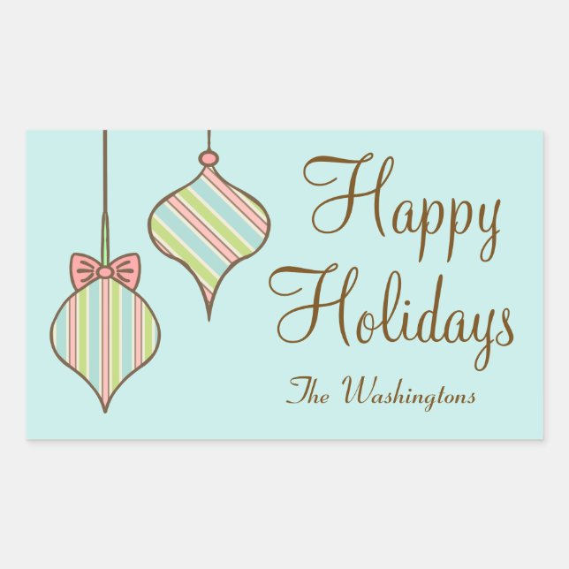 Personalized Retro Holiday Ornaments Gift Stickers (Front)