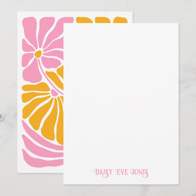 Personalized Retro Hot Pink Orange Floral Motif Card (Front/Back)