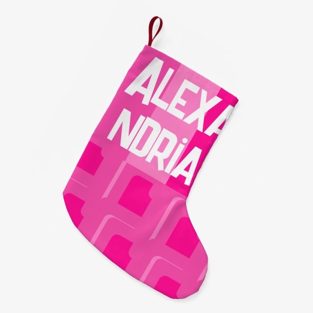 Personalized Retro Hot Pink Small Christmas Stocking (Front (Hanging))