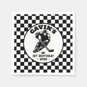 Personalized Retro Ice Hockey Birthday Party Napkin