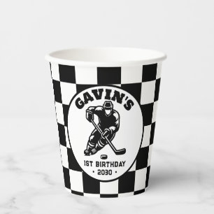 Personalized Retro Ice Hockey Birthday Party Paper Cups