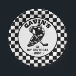 Personalized Retro Ice Hockey Birthday Party Paper Plate<br><div class="desc">Personalized Retro Ice Hockey Birthday Party Paper Plates are the perfect addition to your little athlete’s celebration. Featuring a cool, vintage hockey theme, these custom paper plates are designed to impress guests and add a sporty touch to your event. The design highlights retro hockey elements with a personalized twist, ensuring...</div>
