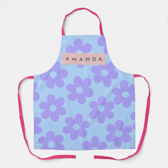 Personalized Retro Lavender Daisy Flower Apron (Front)