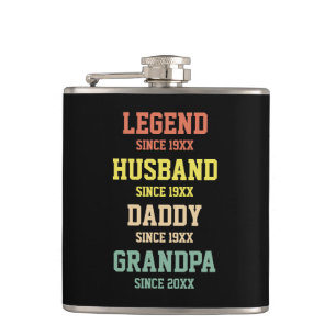 Personalized Retro Legend Husband Daddy Grandpa Hip Flask