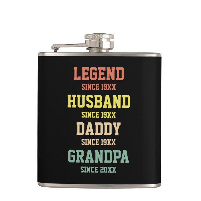 Personalized Retro Legend Husband Daddy Grandpa Hip Flask (Front)