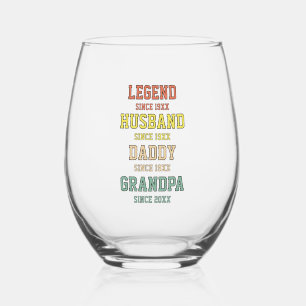 Personalized Retro Legend Husband Daddy Grandpa Stemless Wine Glass
