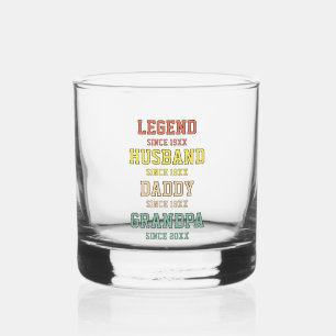 Personalized Retro Legend Husband Daddy Grandpa  Whiskey Glass