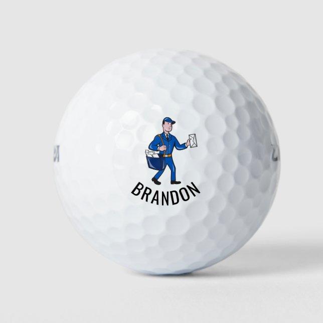 Personalized Retro Mailman Postal Carrier Golf Balls (Front)
