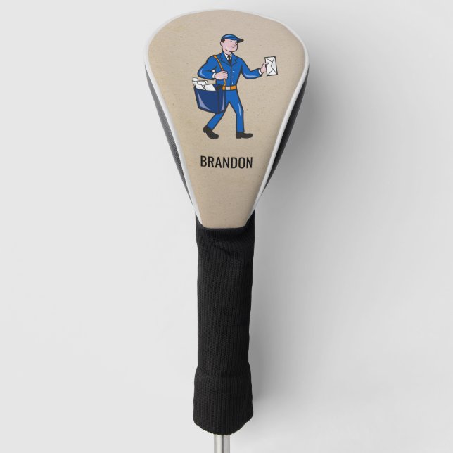 Personalized Retro Mailman Postal Letter Carrier Golf Head Cover (Front)