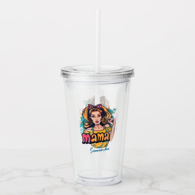 Personalized Retro  Mama Pop Art (10) Acrylic Tumbler (Front)