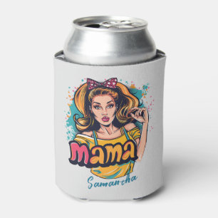 Personalized Retro  Mama Pop Art (10) Can Cooler