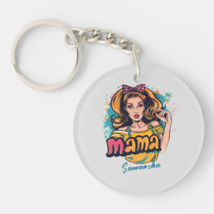 Personalized Retro Mama Pop Art (10) Keychain