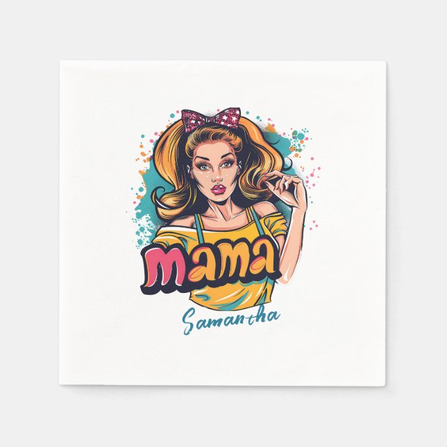 Personalized Retro  Mama Pop Art (10) Napkins (Front)