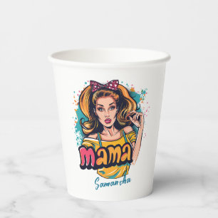 Personalized Retro Mama Pop Art (10) Paper Cups