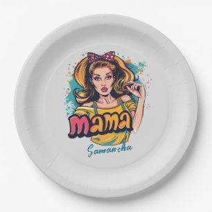 Personalized Retro  Mama Pop Art (10) Paper Plate