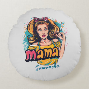 Personalized Retro Mama Pop Art (10) Round Pillow