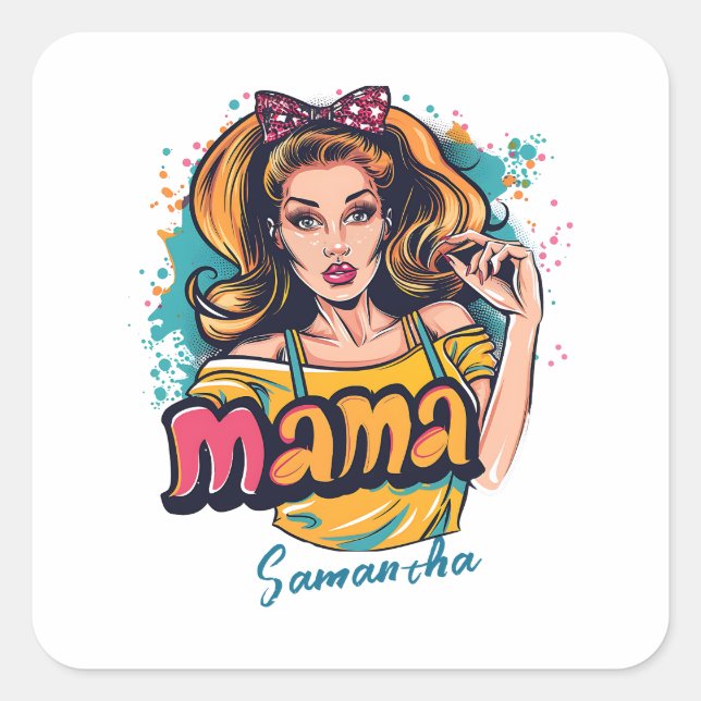 Personalized Retro  Mama Pop Art (10) Square Sticker (Front)